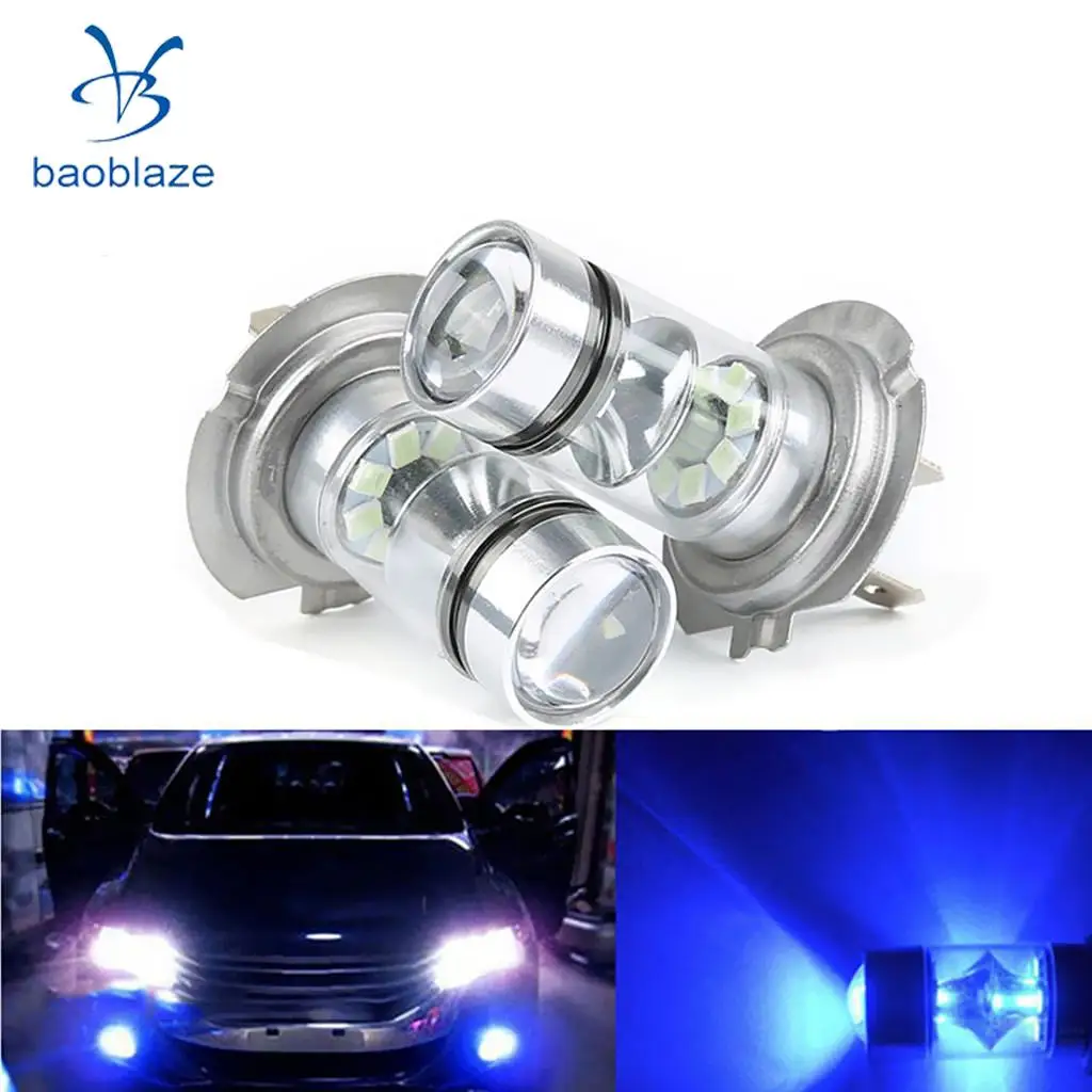 2pcs H7 100W 10000K 1100LM Blue LED Car Fog Lights Daytime Driving Lamp