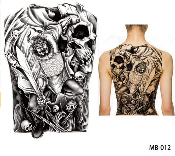 48*35 см большие тату-наклейки дизайн Рыба волк Будда водонепроницаемые временные флеш-татуировки полная спина грудь тело для мужчин - Цвет: MB0012