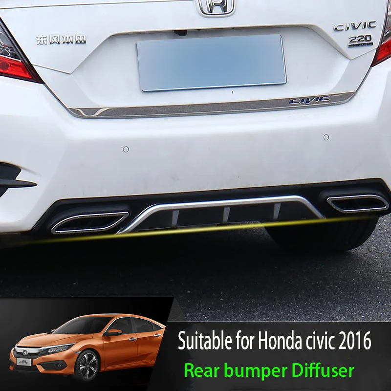 

Fit For Honda Civic 2016 2017 Rear Bumper Diffuser Bumpers Lip Protector Guard skid plate ABS Chrome finish 1Pes