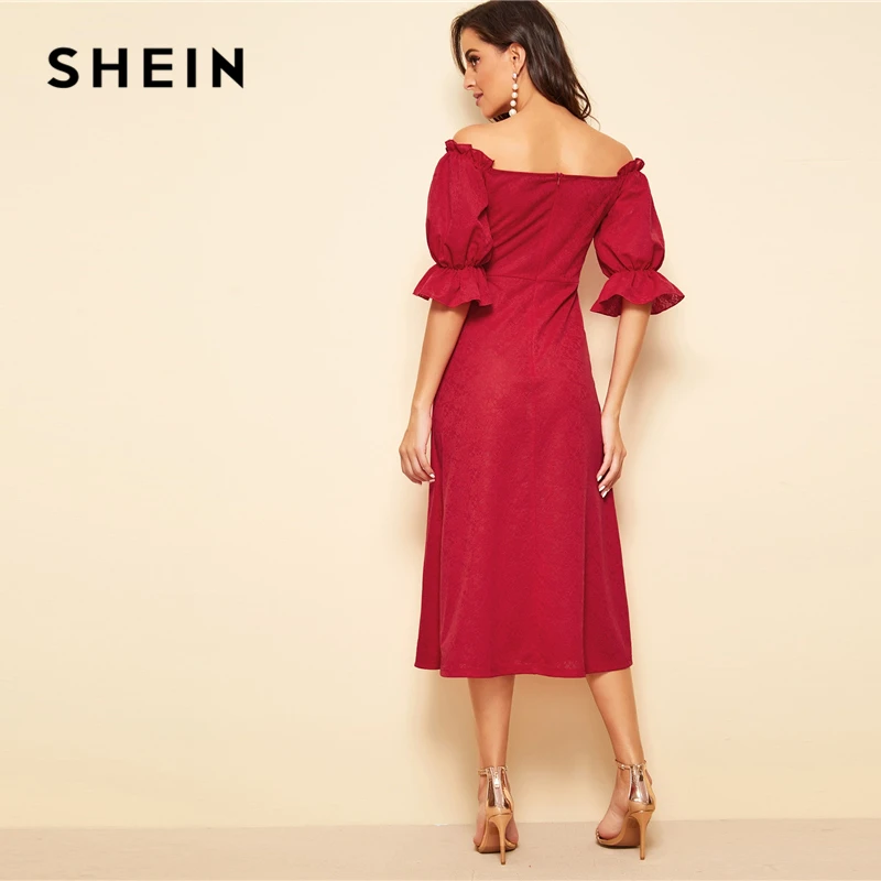 SHEIN Расклешенное Платье На Пуговицах С Оригинальным Рукавом И Оборкой Вечерние