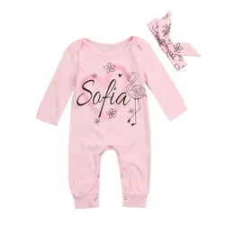 Новорожденных Одежда для детей; малышей; девочек с длинными рукавами и надписью хлопковый комбинезон комбинезоны комплект одежды Размеры