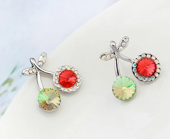 Женские корейские японские серьги Вишенки с кристаллами Swarovski милые растениями