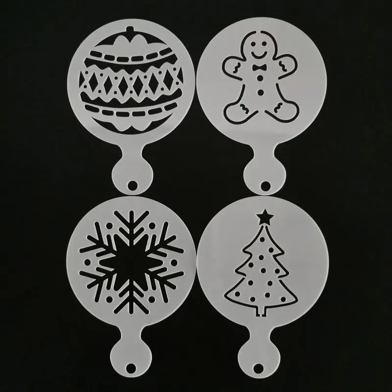 

4Pcs/set Coffee Latte Cappuccino Barista Stencils Christmas Tree Gingerbread Man Snowflake Ball Plastic Coffee Mold