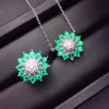 Sun flower style, natural emerald luxury suit, ring necklace, 925 silver, precious stones, latest design 2