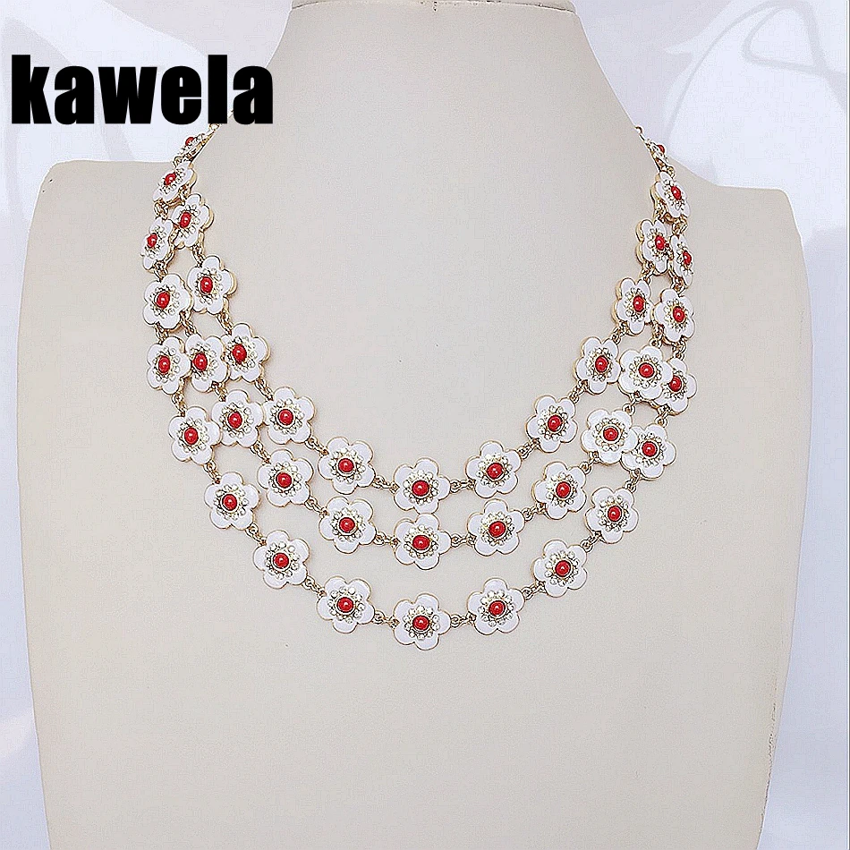 

Cute Sweet Flower Elegant Three Layered Crystal Statement Necklace