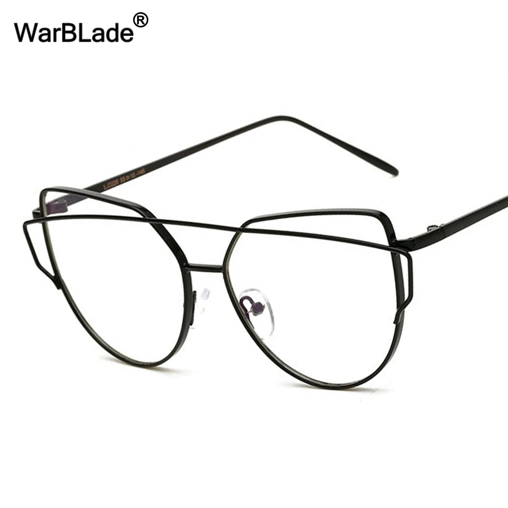 

2018 Cat Eye Glasses Frame Women Brand Designer Twin-Beams Metal Eyeglasses Frame Clear Fashion Glasses Drop Ship WarBLade