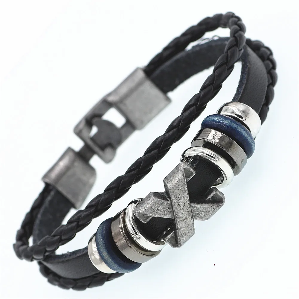 DGW многослойный X браслет для мужчин, повседневные модные плетеные кожаные браслеты для женщин, браслет из деревянных бусин, панк-рок, мужские ювелирные изделия