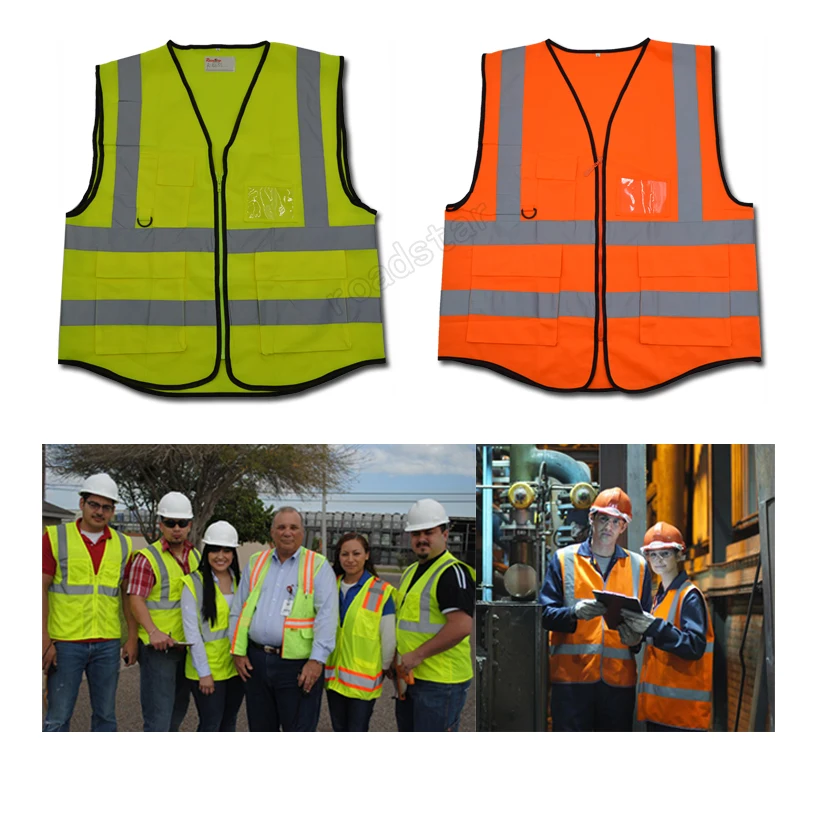 

High Vis Reflective Fluorescetn Yellow& Fluorescent Red Vest with Multi-functional Pocket for Construction Site