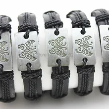 Ювелирных изделий 12 шт./лот сплав дизайн бабочка черный кожаный браслет Браслет серфера браслет подарок MB175