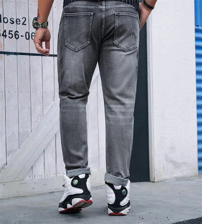 Jeans men Summer tide brand Large size Men's Casual jeans Men's Loose Straight Denim trousers Men's Stretch Gray jeans