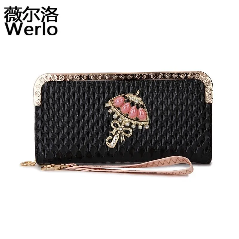 WERLO 2017 Mới Thiết Kế Nữ Túi Thời Trang Nữ Ví Cao Phụ Nữ Da Chất Lượng Kim Cương Nhỏ Ngày Ly Hợp Điện Thoại Túi SJ162