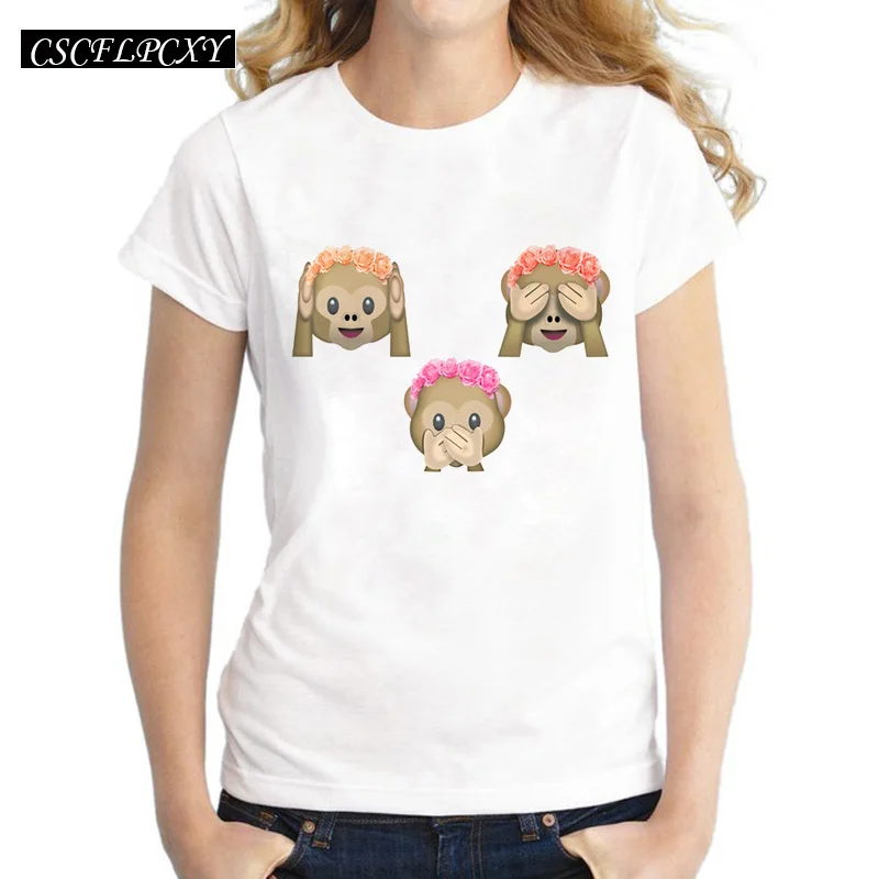 Повседневная женская футболка с принтом обезьяны Kawaii, женская футболка с коротким рукавом, женская футболка, белые топы