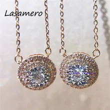 Lasamero венчик 0.2CT круглый вырез проложить Набор 18 К золото натуральный алмаз кулон ожерелье