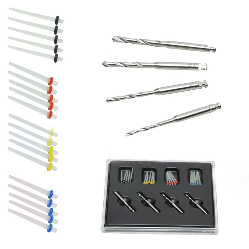

20Pcs/Set 1 Box Dental Screw 4 Drills Fiber Post Dentist Product Tooth Care Tools