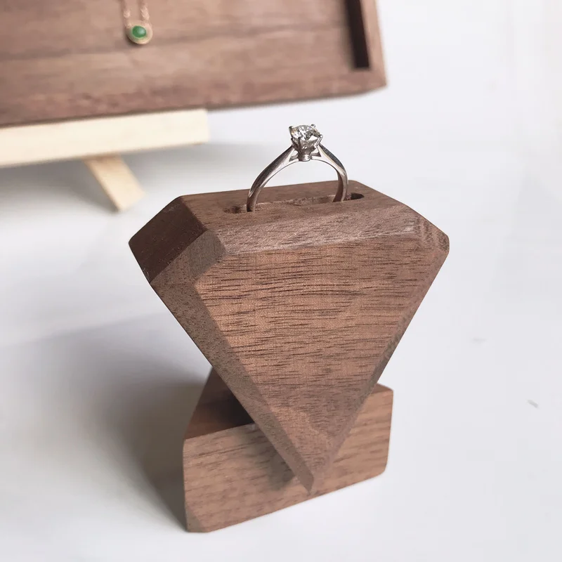 

Black Walnut Solid Wood Ring Display Holder Diamond Shape Ring Display Rack