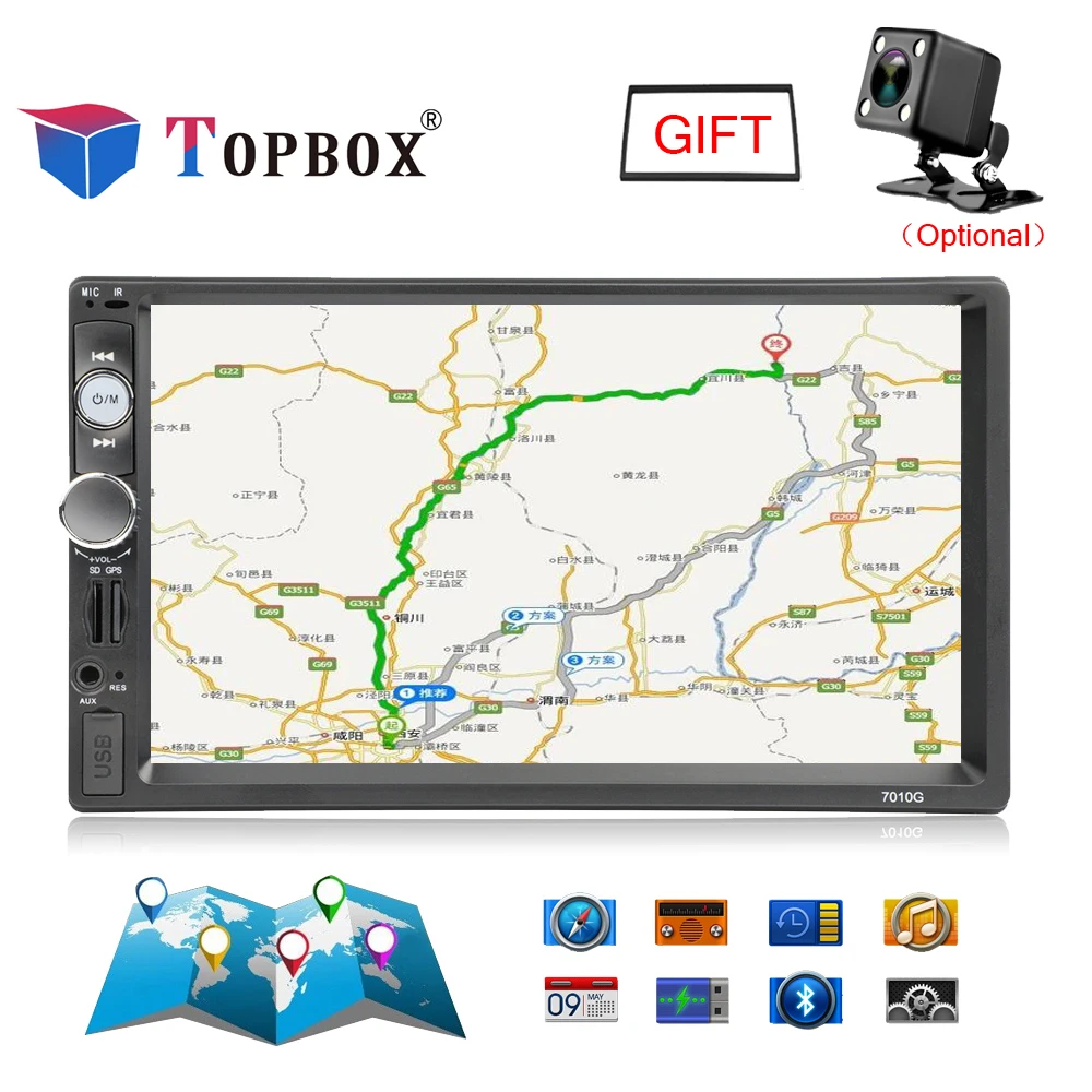 Topbox 7010G 2 Din Autoradio GPS Navigation 7 Inch Car Radio Bluetooth USB FM Radio Car