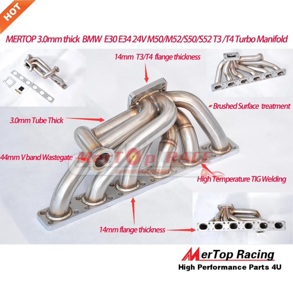 Mertop гонка обновление 3,0 мм толщиной матовый T4/T3 турбо коллектор E30 E34 24V M50/M52/S50/S52+ 44 мм V полоса расточные ворота