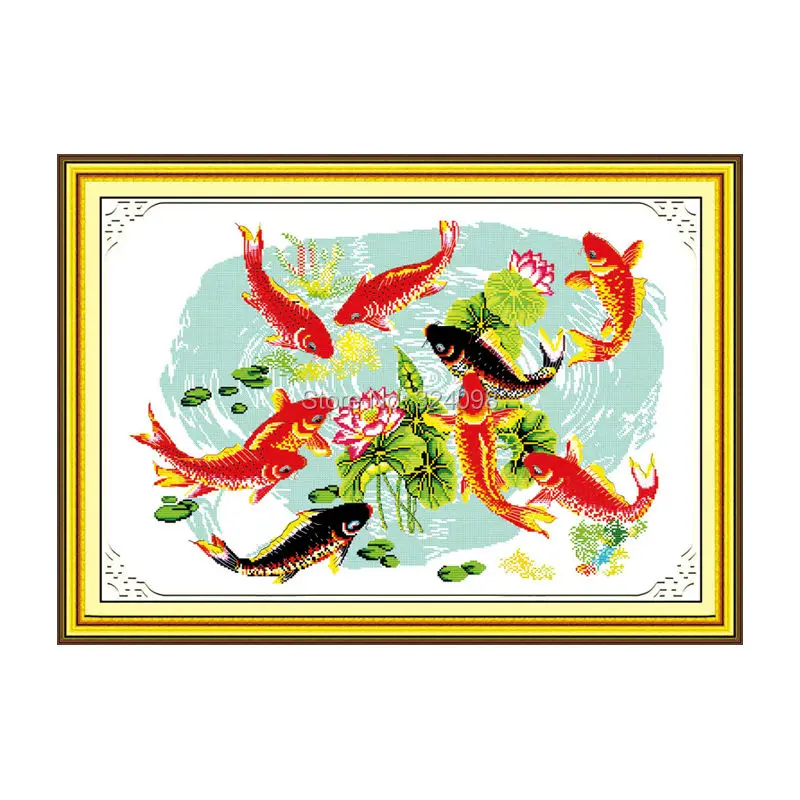 

Wholesale Needlework,Stitch,11CT 14CT Cross Stitch,Sets For Embroidery Kits,Night fishes play with lotus Cross-Stitching