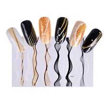 1 лист, волнистые линии, наклейки для дизайна ногтей, наклейка, черный, белый, золотой, бронзовый, клейкие ползунки, обертывания, маникюрные советы, украшения BEBP249