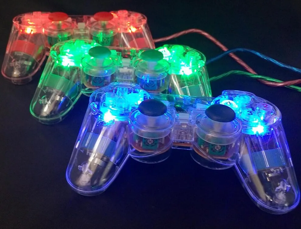 3 Colors Transparent LED Wired USB Gamepad Double Vibration Joystick