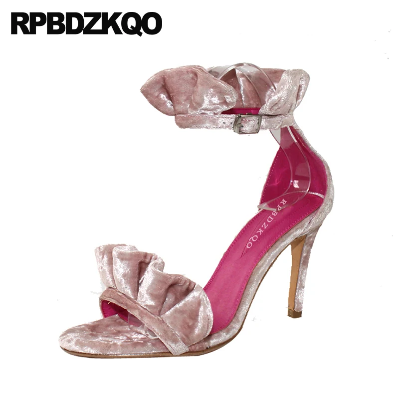 Chaussures Cheville Bout Haute 2017 Sangle Pompes Talons Designer Piste 2018 Sandales De Sexy Velours Ouvert À D'été Rose Femmes Stiletto Luxe FvHwf