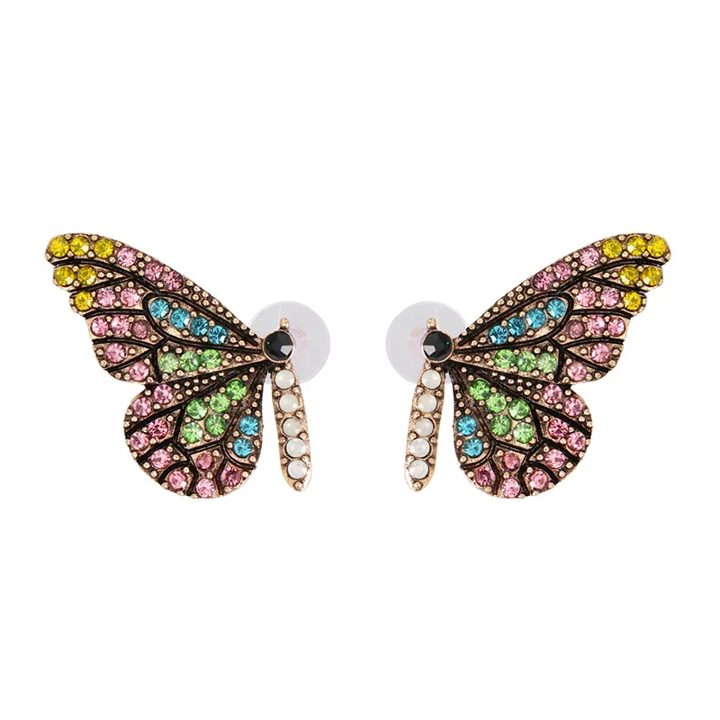 Новые милые серьги-гвоздики с бабочкой для женщин цветная дрель вечерние серьги ювелирные аксессуары - Окраска металла: 1