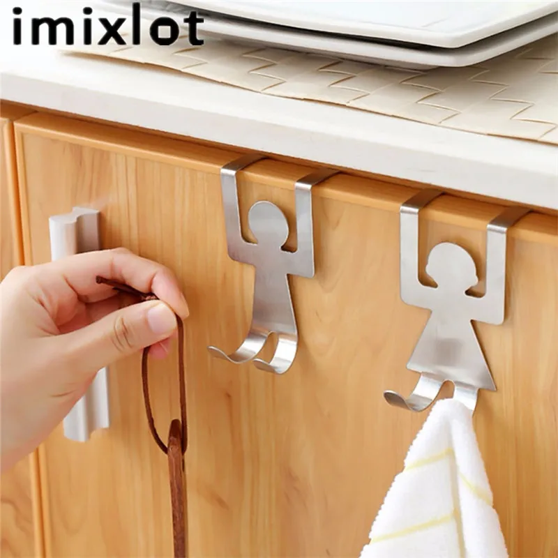 Imixlot 2 Pcs/Lot Creative Back Door Hook Kitchen Wall Stainless Steel Stick Hooks Hangerwall
