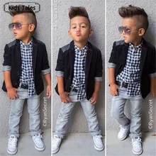 Случайная одежда; комплекты для мальчиков; костюм джентльмена; комплект одежды для маленьких мальчиков из 3 предметов Пальто+ футболка с длинными рукавами+ штаны; комплект одежды для мальчиков; ST146