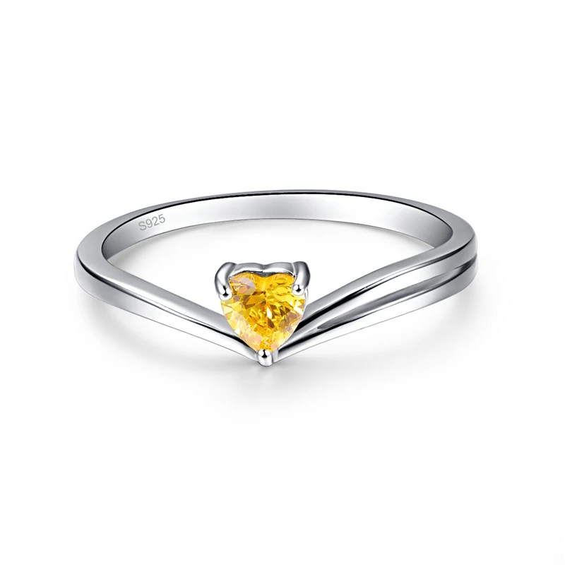 BONLAVIE Simple 925 Sterling Silver Rings for Women Yellow Crystal Forever Love Heart Finger Ring Original Jewelry Gift
