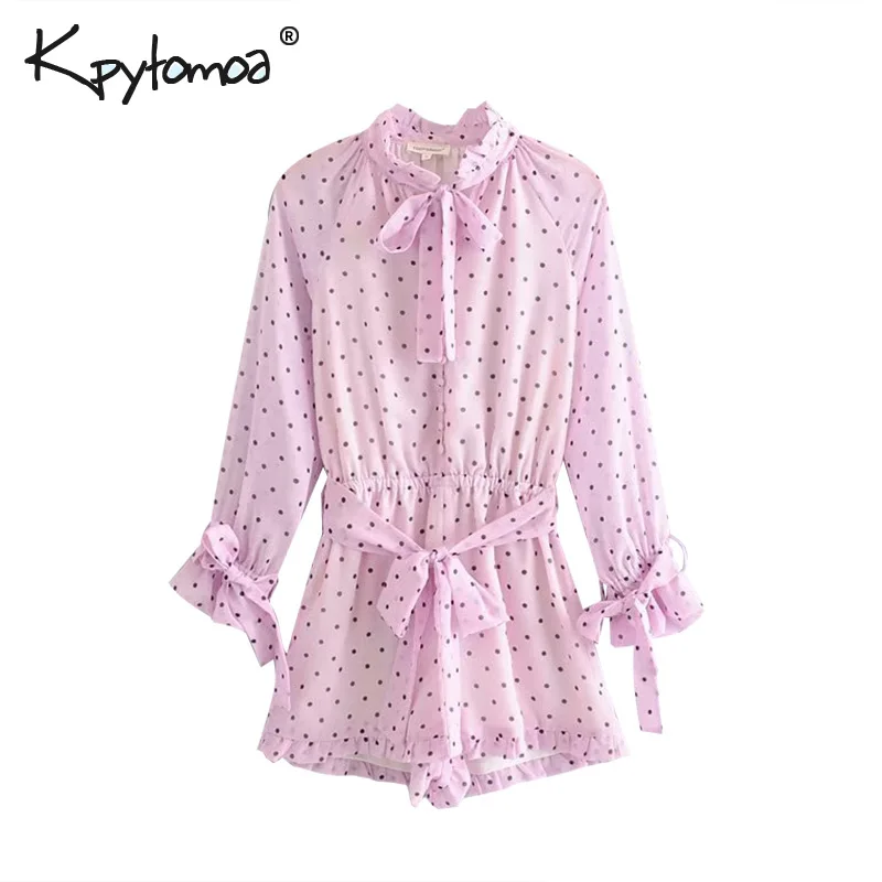 

Vintage Chic Polka Dot Bow Tie Sashes Playsuits Women 2019 Fashion Ruffles Elastic Waist Beach Jumpsuits Casual Body Femme