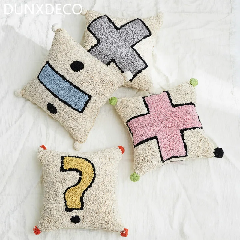 

DUNXDECO Cushion Cover Decorative Sqaure Pillow Case High Quality Cotton Terry Childish Math Operation Coussin Kid Room Decor