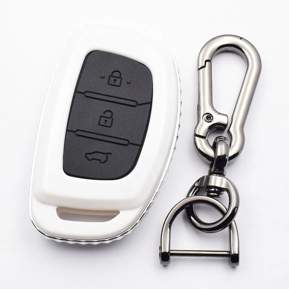 Карбоновый чехол для ключей для hyundai Tucson ix25 ix35 Solaris i25 i30 Mistra Accent 3 кнопки умный пульт дистанционного управления Fob крышка защитная сумка - Название цвета: Белый