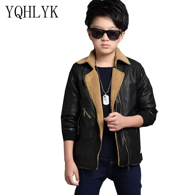 

New Fashion Autumn Winter Boys Coat 2018 Korean Children Thick Lapel Zipper Leather Jacket Casual Handsome Kids Clothes W53