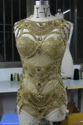 2016 Queen Styel Для женщин сексуальные золото, горный хрусталь блестки боди костюмы для ночного клуба певица DJ DS этап Одежда для танцев