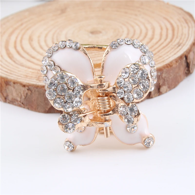 Fashion Women Mini Hair Claws Shiny Rhinestone Butterfly Hair Clips for