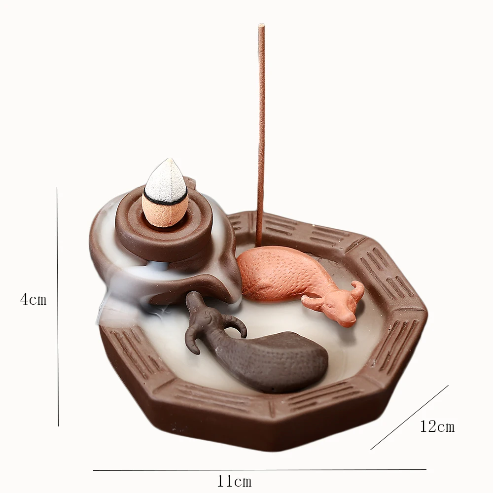 Дропшиппинг обратного потока благовоний горелка двойной крупного рогатого скота фиолетовый песок керамическая конусная кадильница держатели для палочек плита домашний декор