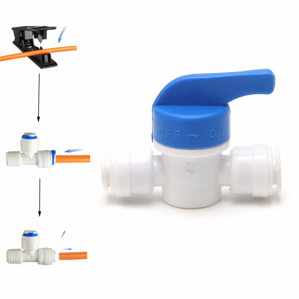 Equal Straight 1/4'' OD Hose Quick Connector Ball Valve RO Water Filter