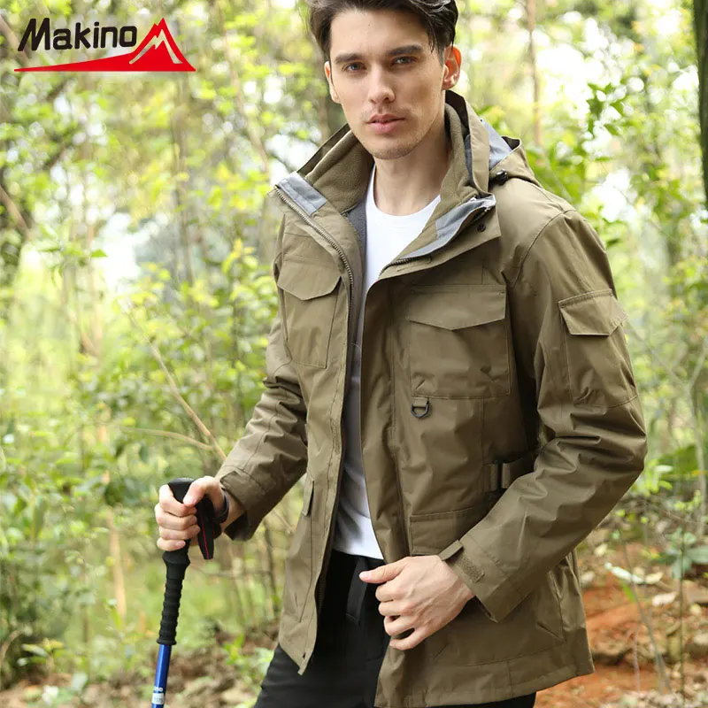 

idsm108 Makino Wholesale Winter Outdoor 2 in 1 men Down jacket Waterproof Thermal Climbing Hiking Climbing Hooded Jacket