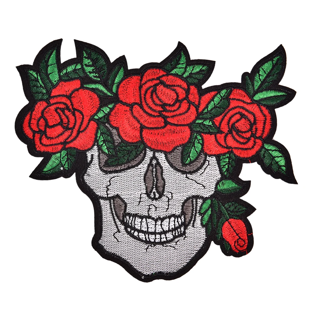 Punk Skull Clothing Patches Rose Red Punk Badges Embroidery Iron On