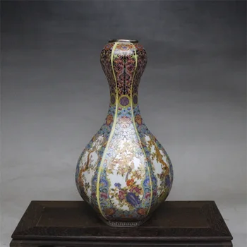 

9Antique QingDynasty porcelain vase,Enamel flowers six square Garlic bottle,Hand-painted crafts,Decoration,Collection&Adornment