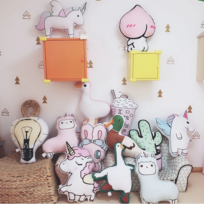 Плюшевая игрушечная Подушка с 3D рисунком 14 видов 45 см единорог кактус кролик утка