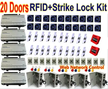 

20 Door Turnkey Full Kit Network Controller Panel with 20 pcs New RFID Card Reader+UPS Power+Door Strike Lock+Infrared button