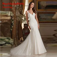 Hot Sale 2017 Newest Fancy Full Appliques Wedding Dresses Tank V-neck Bridal Mermaid Gown Robe De Mariage Custom made Onliine