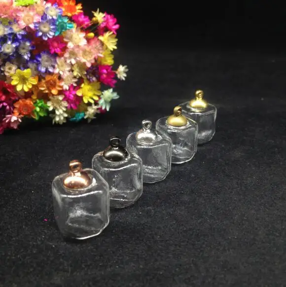 

100pcs 15mm mini box glass globe bubble 8mm cap set DIY Glass vial pendant necklace glass jars Storage bottle dome cover gifts