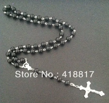 Fashion Blanc Chapelet Perles Pendentif Croix Long Perles Chaîne Collier Nouveau