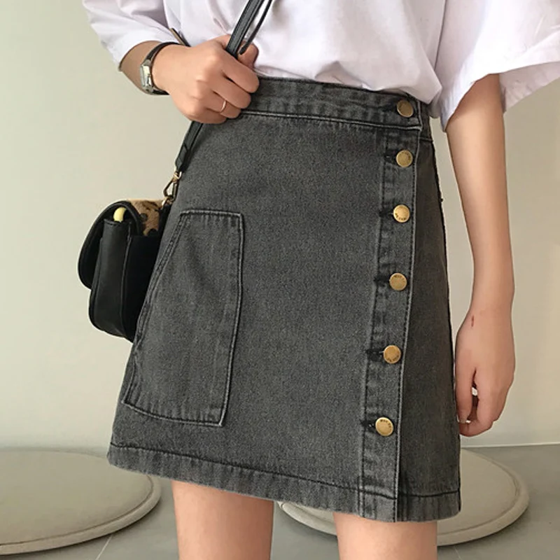 Casual High Waist Pencil Denim Skirts Women's Skirt High Street Single-breasted Female Jeans Skirt faldas mujer moda