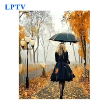 Зонтик Женский Осенний пейзаж Diy живопись по номерам современный стиль бескаркасная Ручная роспись холст картина подарок плакат