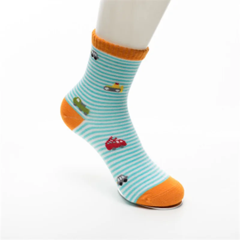 Striped cotton cartoon car children socks 5 pairs / lot 2-10 year kids socks baby boys girls kids socks