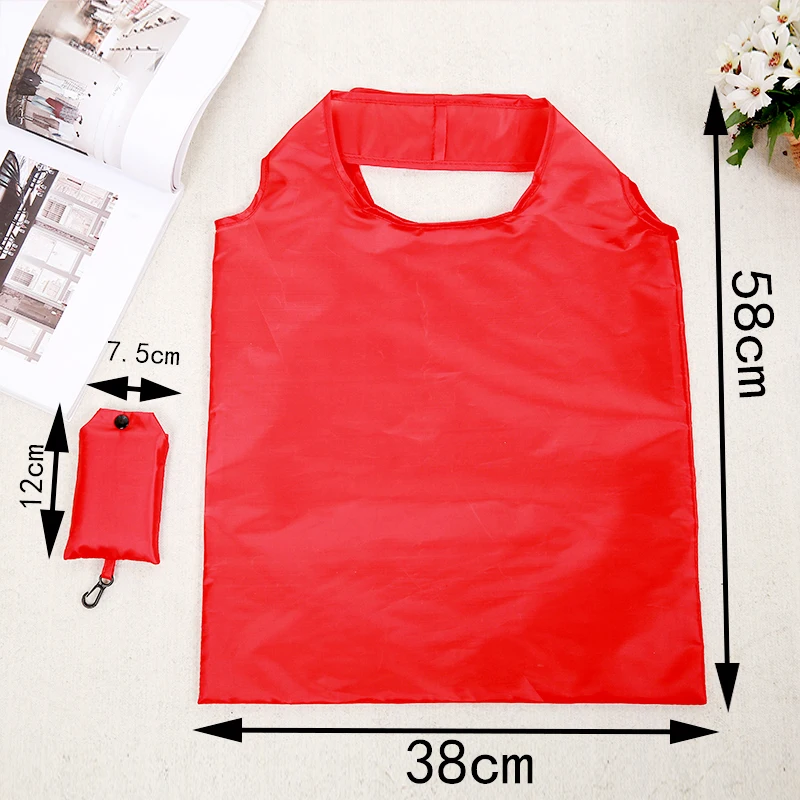 

Solid Foldable Eco Reusable Shopping Bag Folding Tote Pouch Recycle Storage Handbags Polyester Large Capacity Storage Handbags
