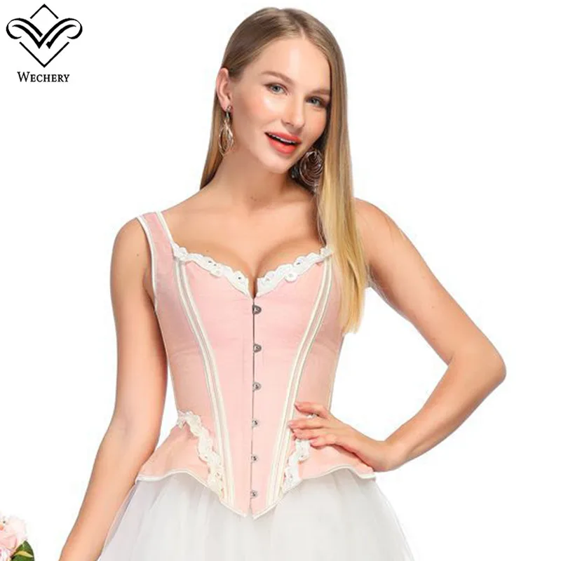 

Wechery New Lace Up Corset for Women Steampunk Girdles Lace Dragons Pattern Sexy Corset Tops Plus Size Blue Apricot